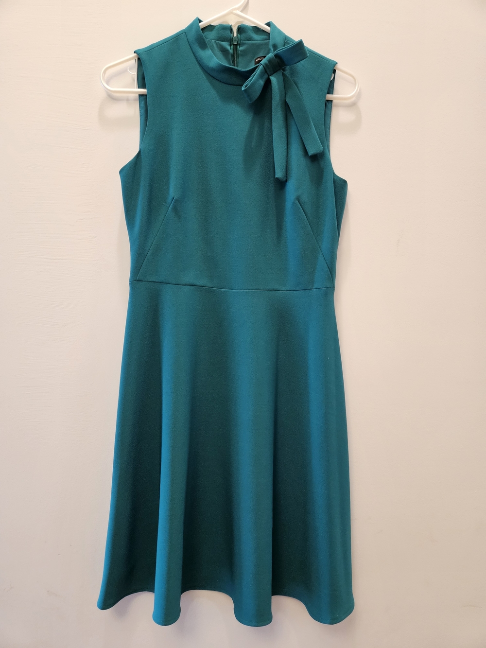 Maggy London Teal Sleeveless Tie-Neck Midi Dress